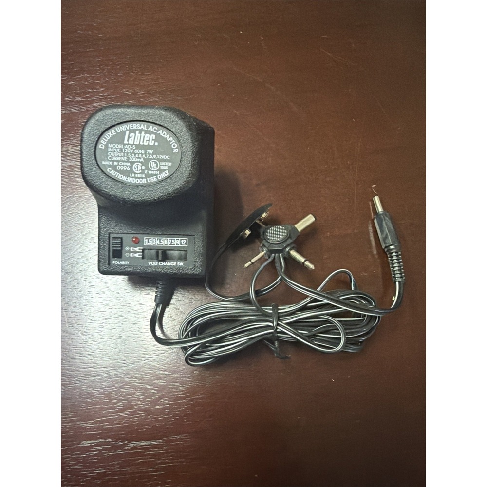 Labtec AD-5 AC/DC Adaptor 1.5-12V 300mA Multi-Tip Power Supply 120v 60hz 7w